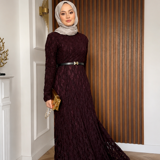 Burgundy Floral lace maxi dress
