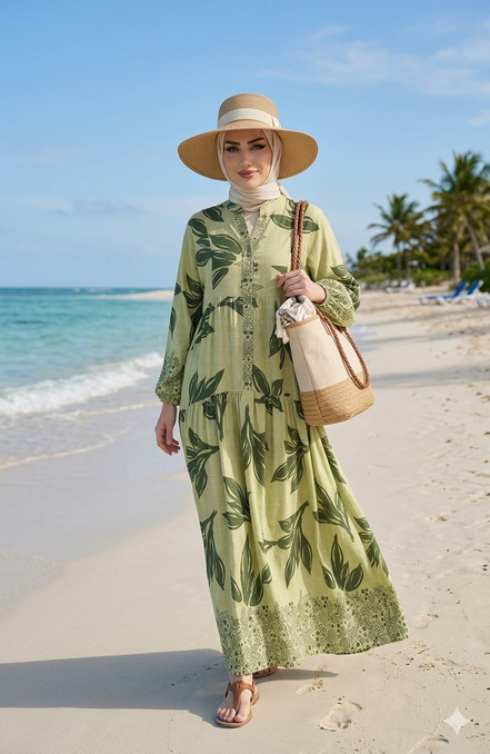 Summer Leaves Patterned Hijab Dress