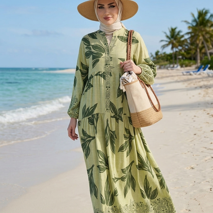 Summer Leaves Patterned Hijab Dress