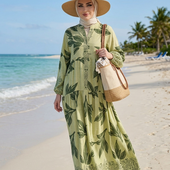 Summer Leaves Patterned Hijab Dress