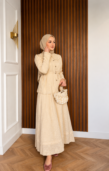 Vanilla Cream Textured Skirt Set