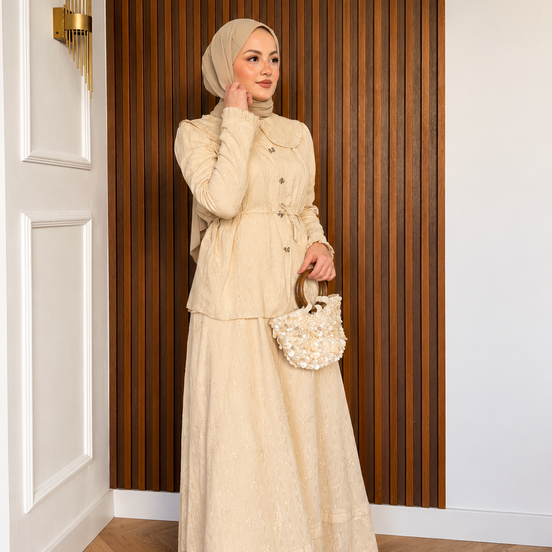 Vanilla Cream Textured Skirt Set