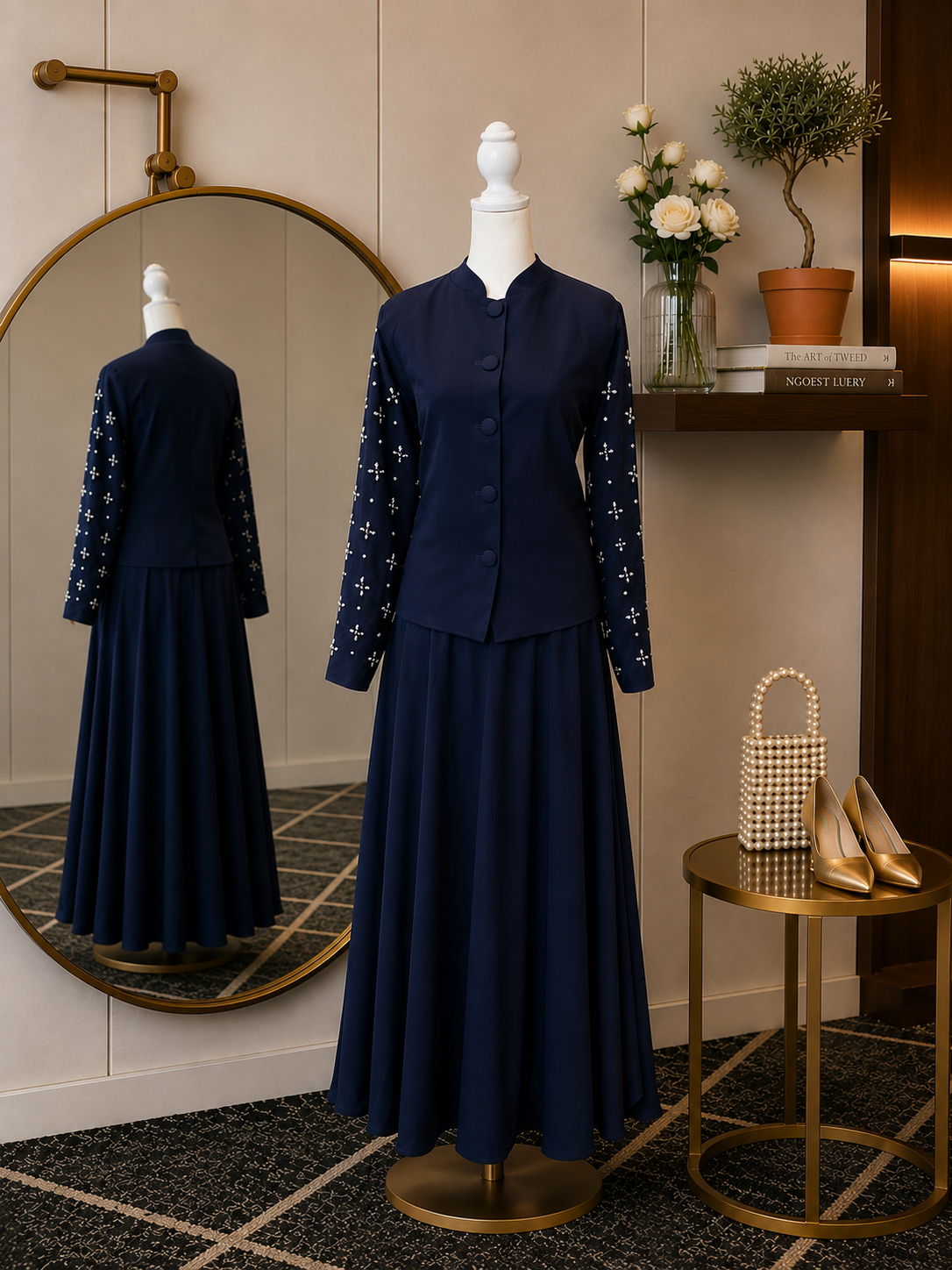 Navy Blue Midnight Plum Skirt Set