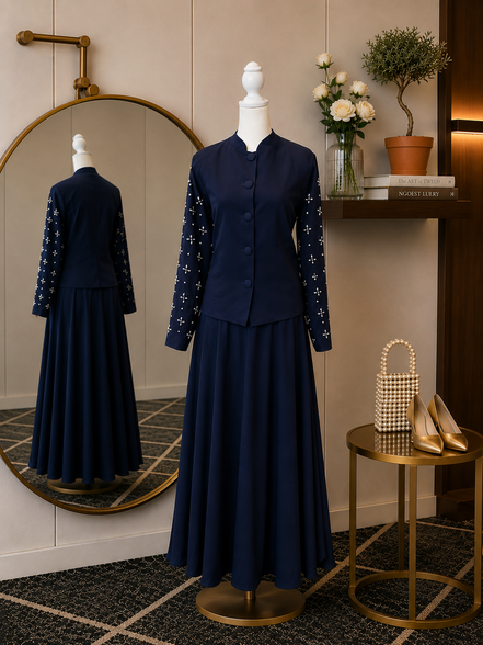 Navy Blue Midnight Plum Skirt Set