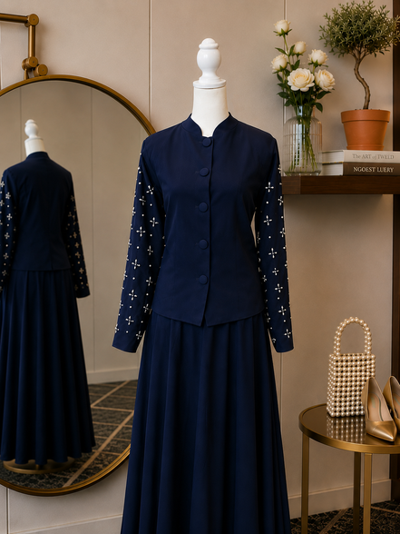 Navy Blue Midnight Plum Skirt Set