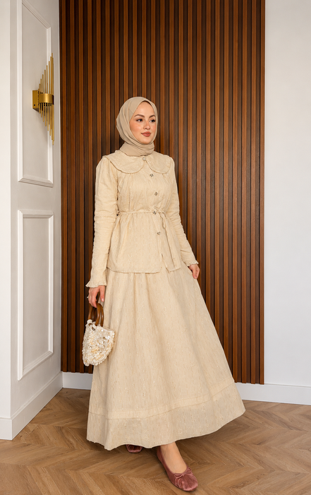 Vanilla Cream Textured Skirt Set