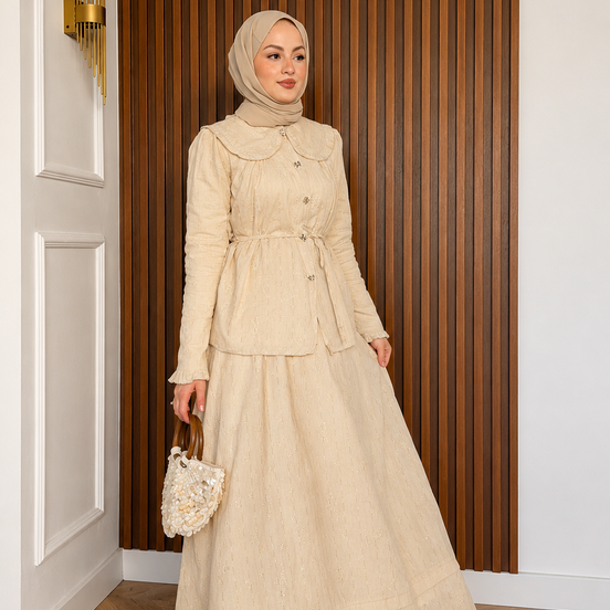 Vanilla Cream Textured Skirt Set