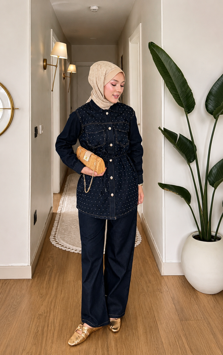 Premium Embellished Denim two-pieces Set
