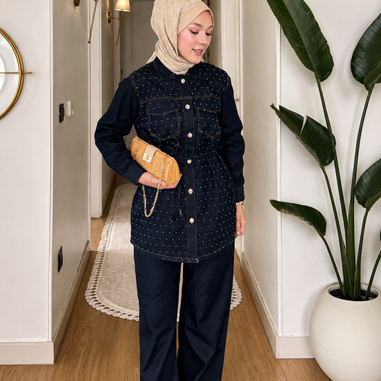 Premium Embellished Denim two-pieces Set