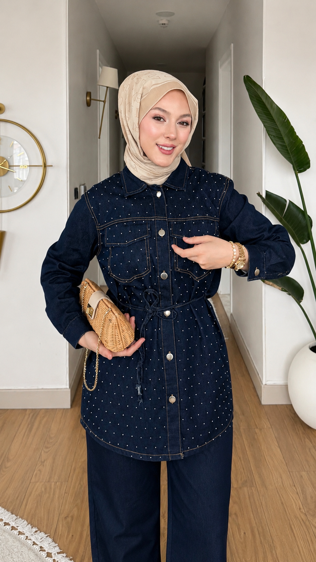 Premium Embellished Denim two-pieces Set