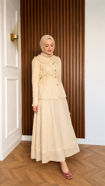 Vanilla Cream Textured Skirt Set