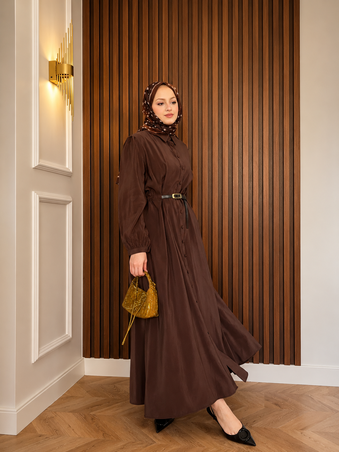 Classic Chocolate Belted Maxi Dress