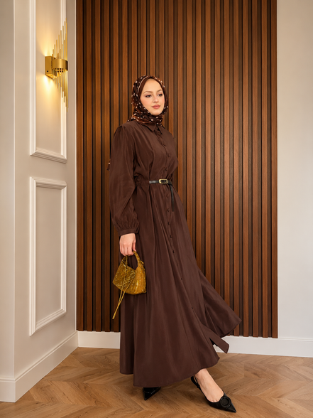 Classic Chocolate Belted Maxi Dress
