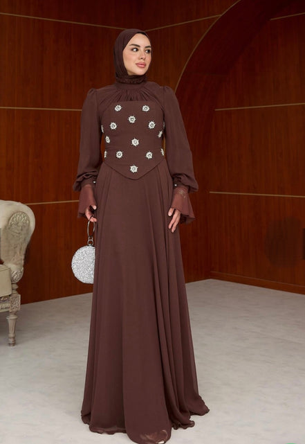 Stone Detail Evening Dress