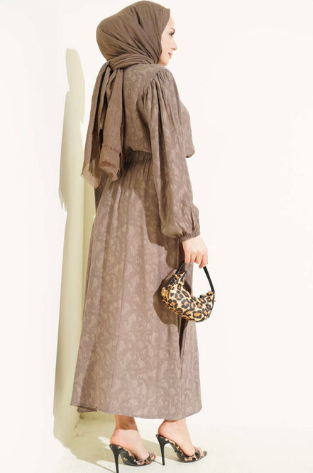Jacquard Suit with Elasticated Sleeves, Tie-Collar and Skirt