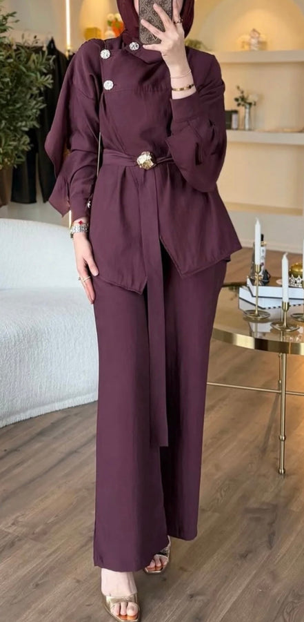 Cape Detail Tencel Pants Set