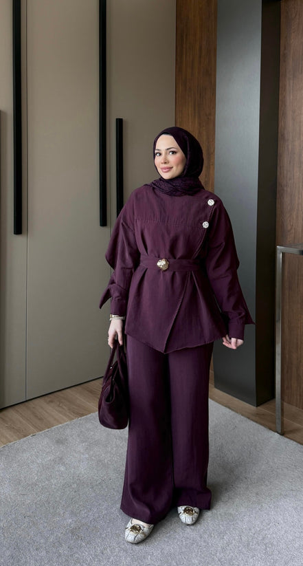 Cape Detail Tencel Pants Set