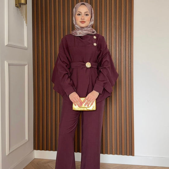 Cape Detail Tencel Pants Set