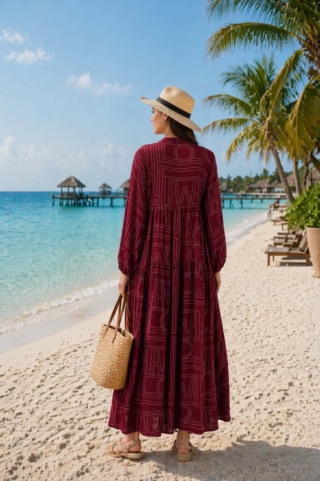 Maroon Geometric Summer Hijab Dress