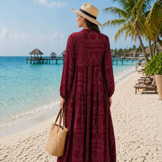 Maroon Geometric Summer Hijab Dress