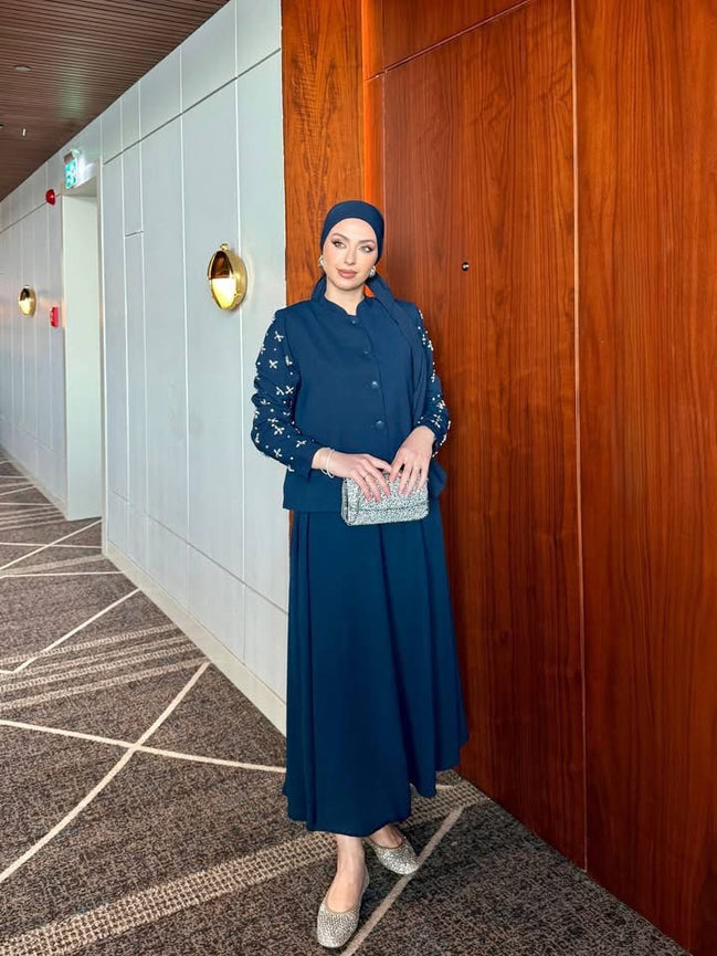 Navy Blue Midnight Plum Skirt Set