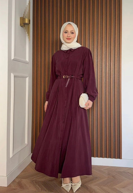 Classic Burgundy Belted Maxi Dress