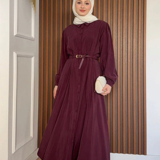 Classic Burgundy Belted Maxi Dress