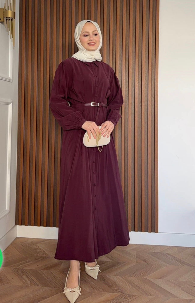 Classic Burgundy Belted Maxi Dress