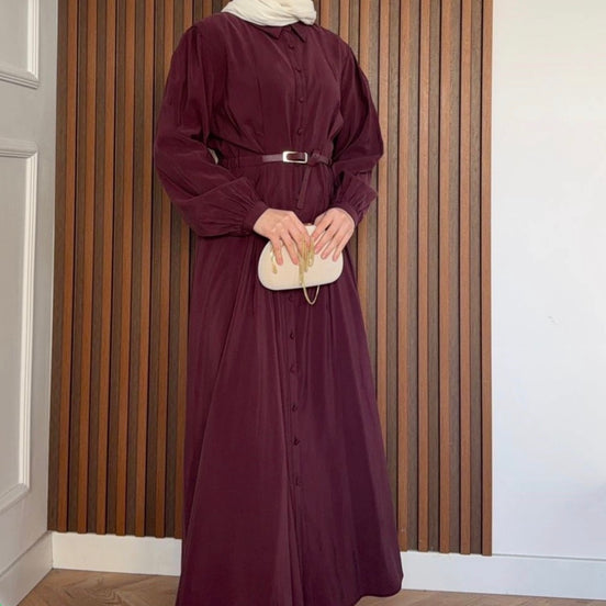 Classic Burgundy Belted Maxi Dress