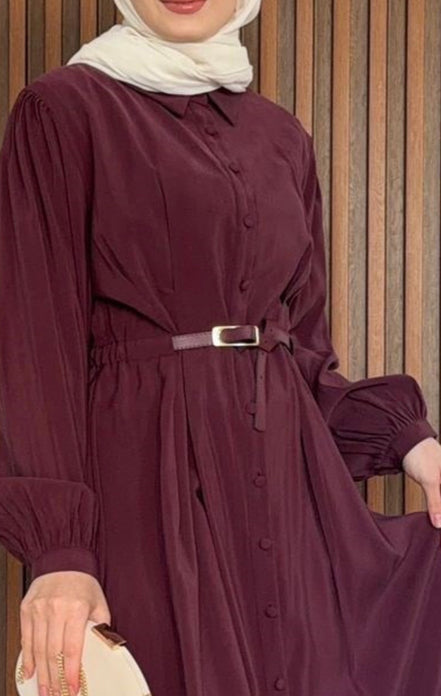 Classic Burgundy Belted Maxi Dress