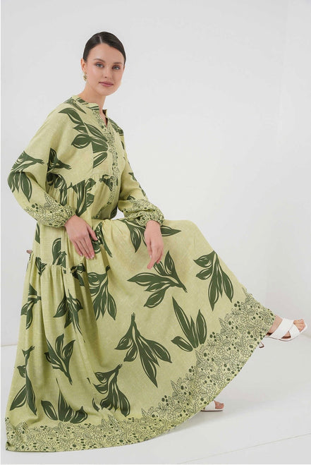 Summer Leaves Patterned Hijab Dress