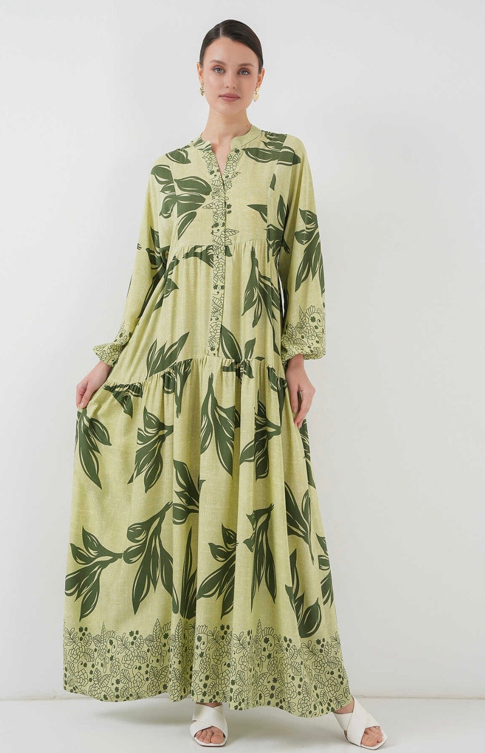 Summer Leaves Patterned Hijab Dress