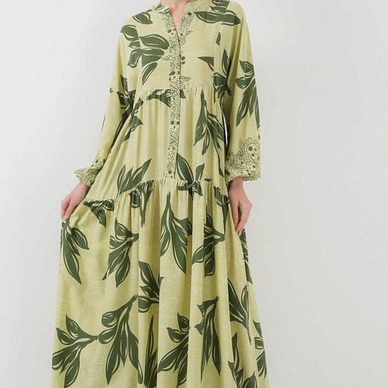 Summer Leaves Patterned Hijab Dress