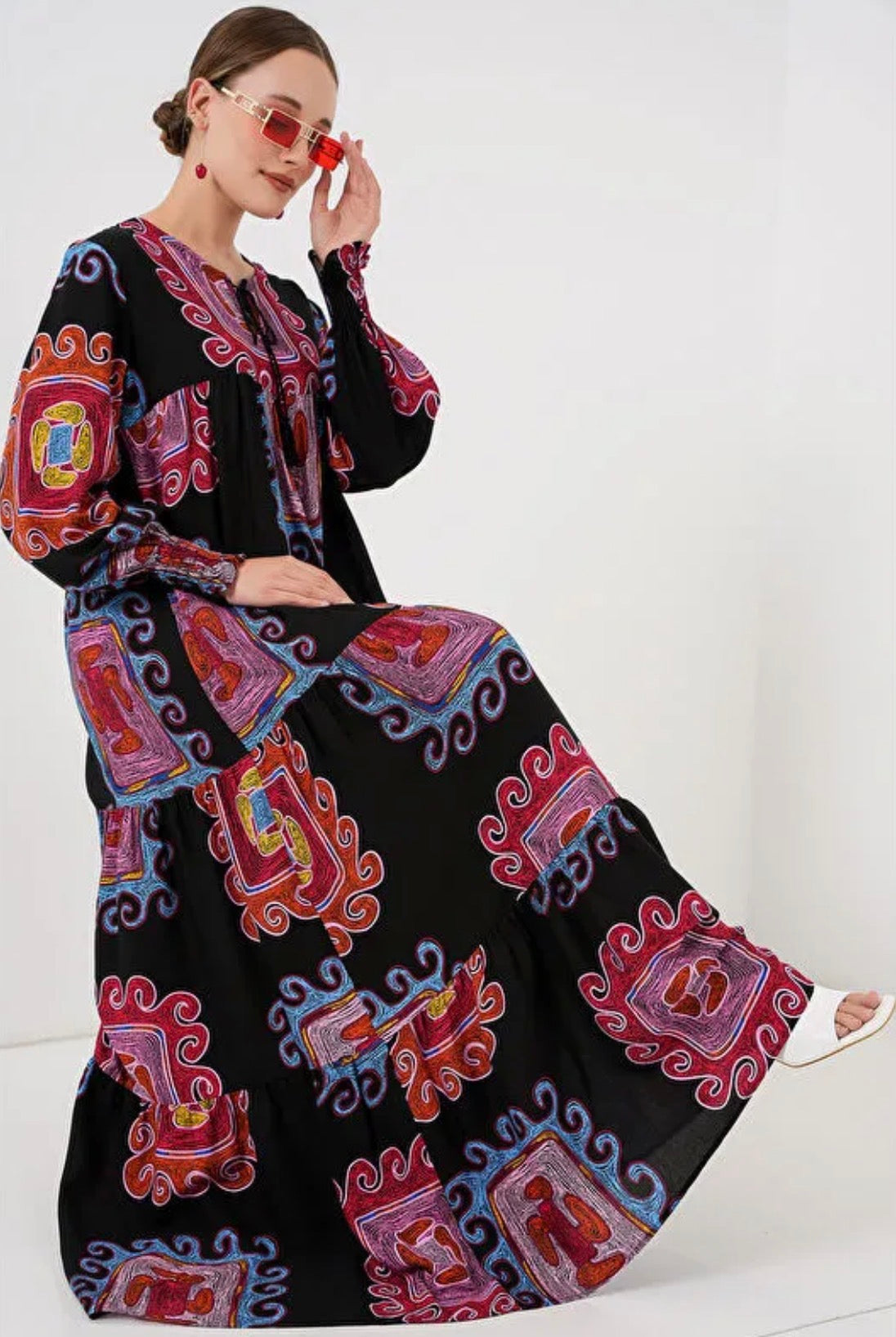 Boho-Chic Tiered Patterned Summer Hijab Dress