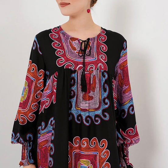 Boho-Chic Tiered Patterned Summer Hijab Dress