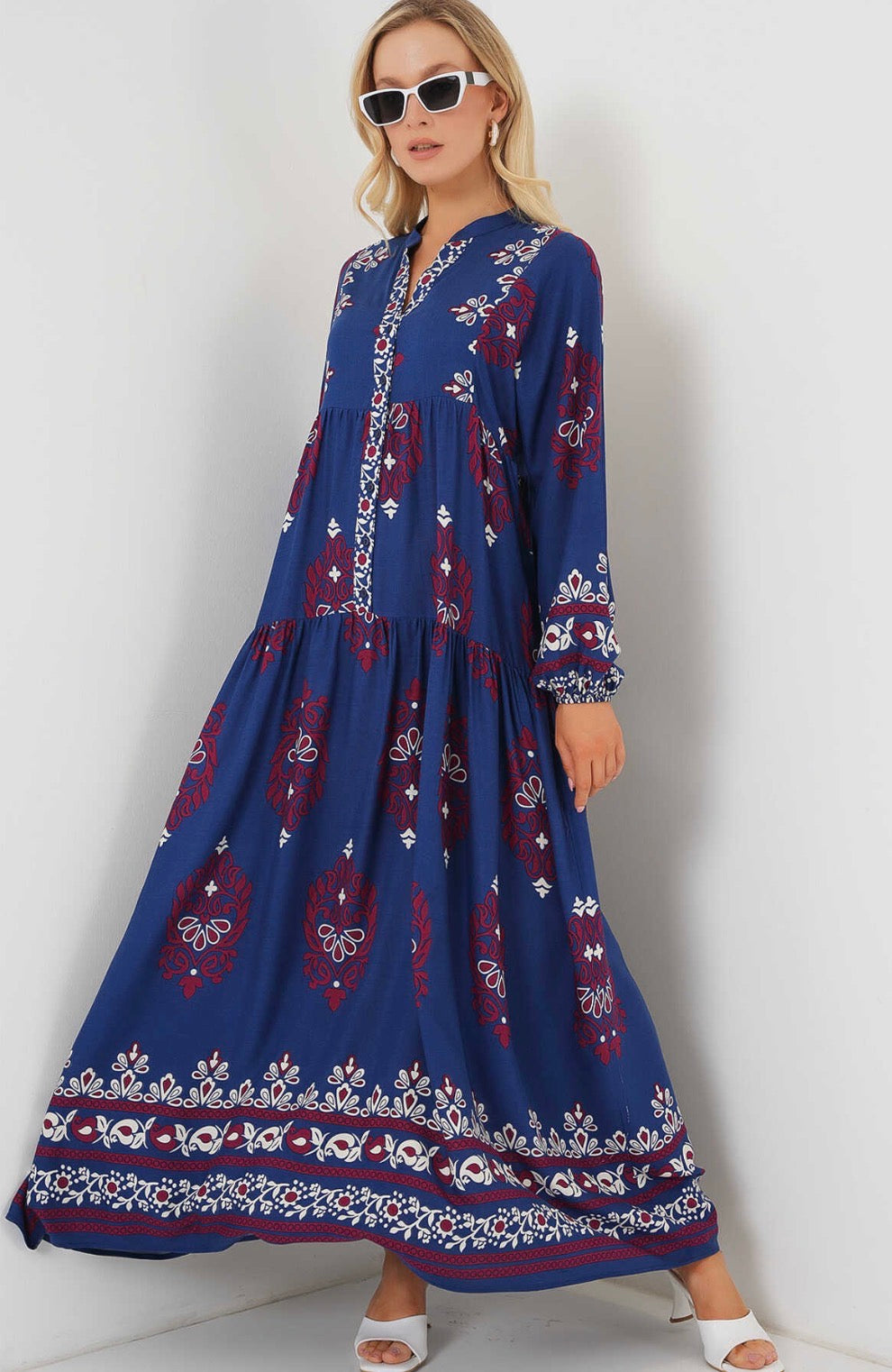 Royal Blue Tiered Boho Summer Hijab Dress