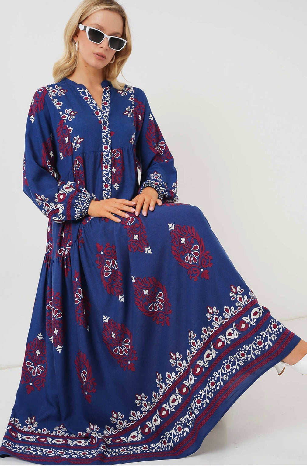 Royal Blue Tiered Boho Summer Hijab Dress