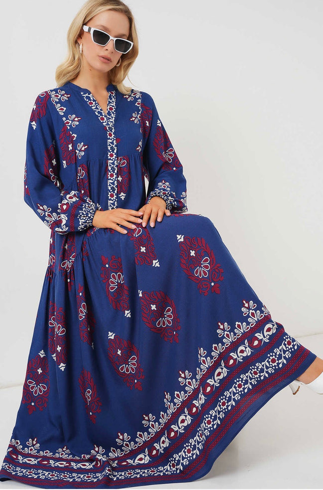 Royal Blue Tiered Boho Summer Hijab Dress