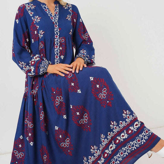 Royal Blue Tiered Boho Summer Hijab Dress