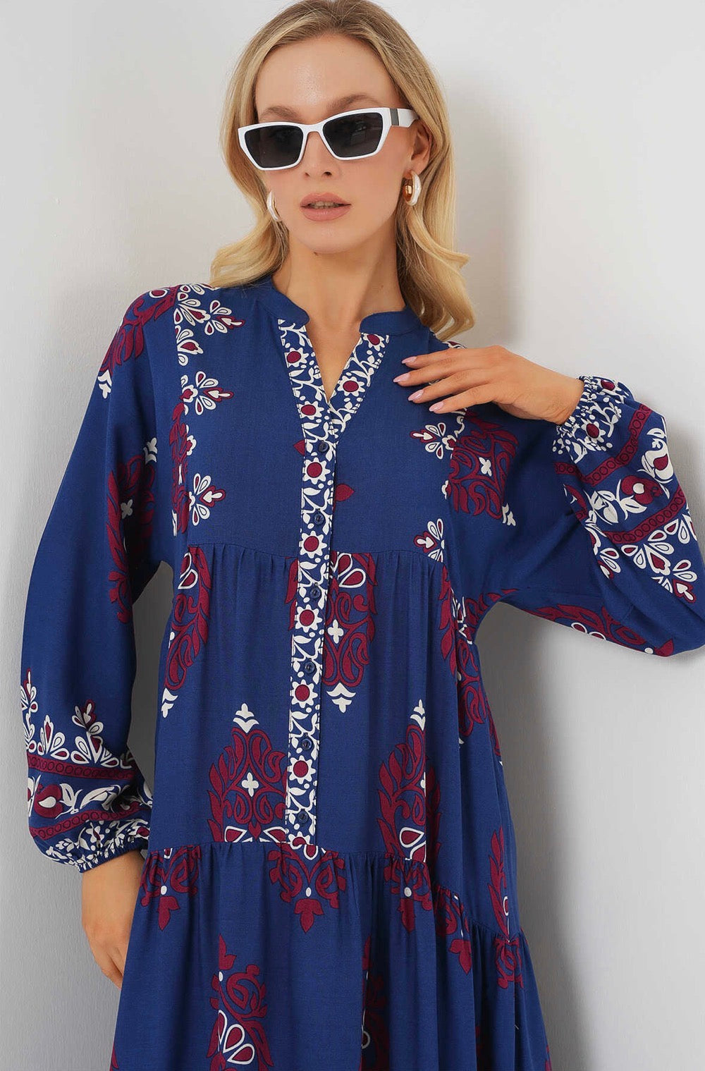 Royal Blue Tiered Boho Summer Hijab Dress