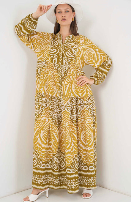 Mustard Boho-Chic Tiered Summer Hijab Dress