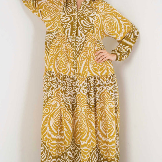 Mustard Boho-Chic Tiered Summer Hijab Dress