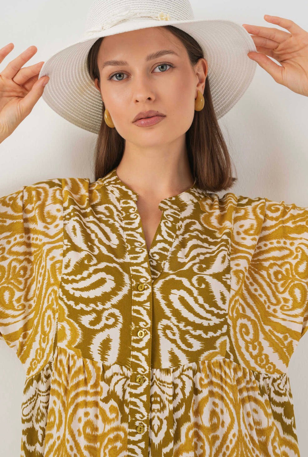 Mustard Boho-Chic Tiered Summer Hijab Dress