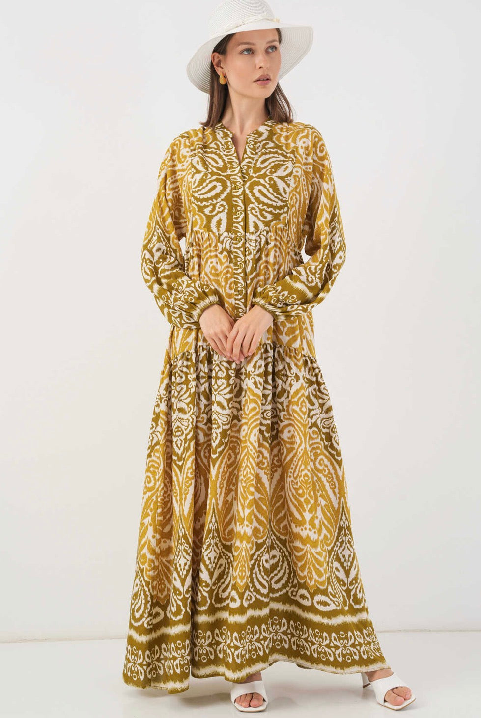 Mustard Boho-Chic Tiered Summer Hijab Dress