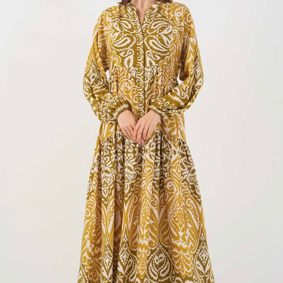 Mustard Boho-Chic Tiered Summer Hijab Dress