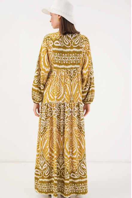 Mustard Boho-Chic Tiered Summer Hijab Dress