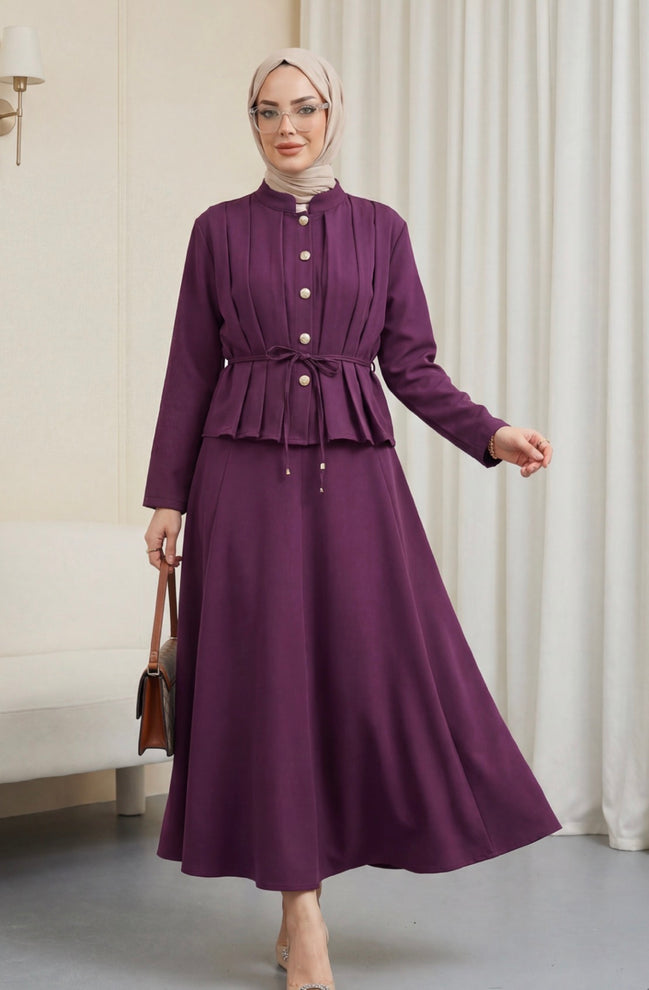Crepe Pleated Buttoned-Up Skirt Set