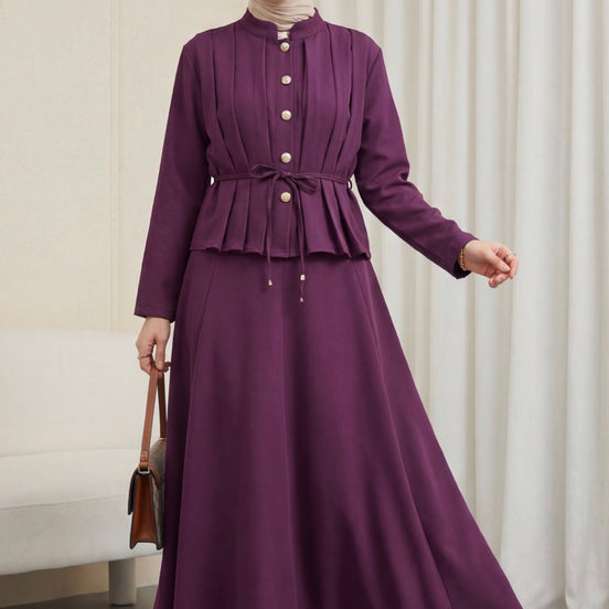 Crepe Pleated Buttoned-Up Skirt Set