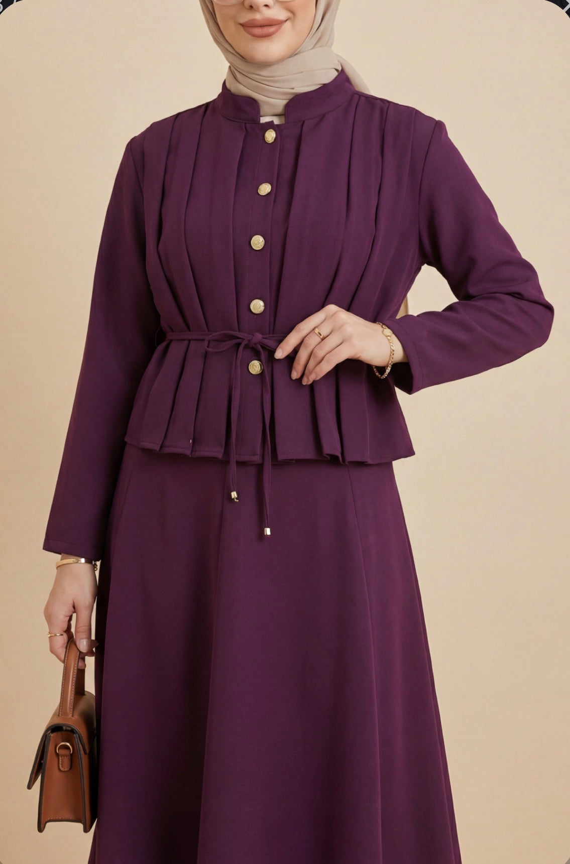 Crepe Pleated Buttoned-Up Skirt Set