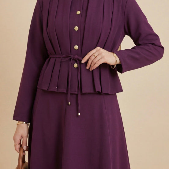 Crepe Pleated Buttoned-Up Skirt Set